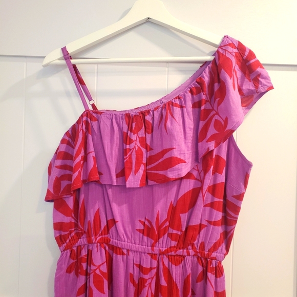 One shoulder pink & red hawaiian print sundress Size Large - Picture 4 of 9